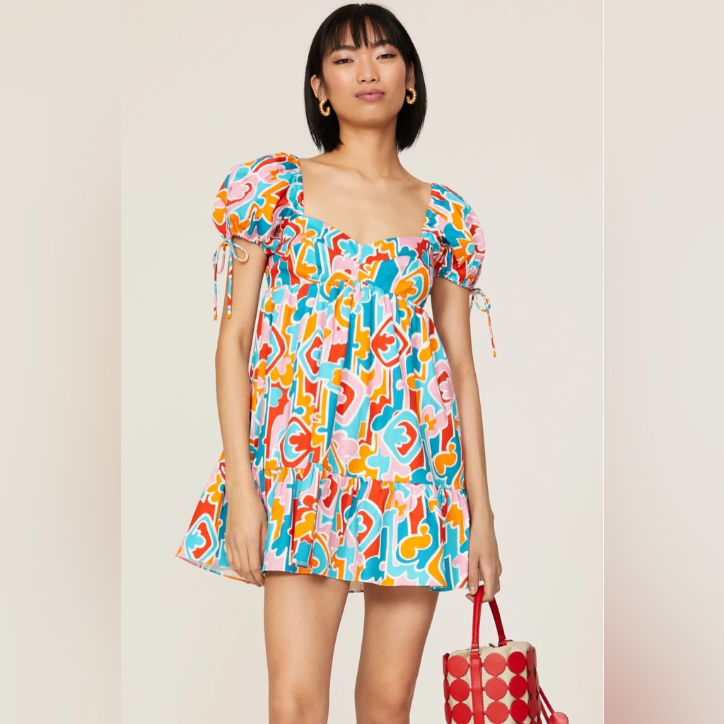 Amanda Uprichard Multicolor Puff Sleeve Sicily Mini Dress